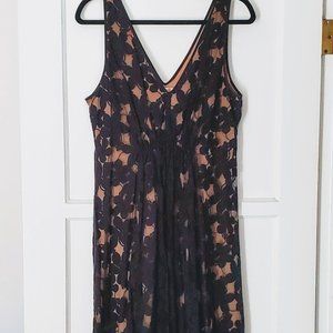 Black Floral Lace Dress with Nude Slip